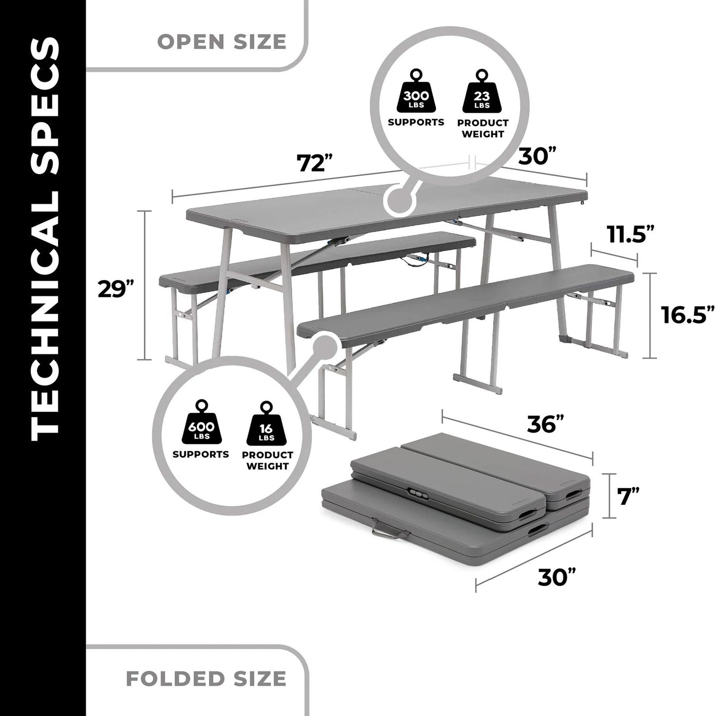 CORE 6' Picnic Table 3-in-1 Combo